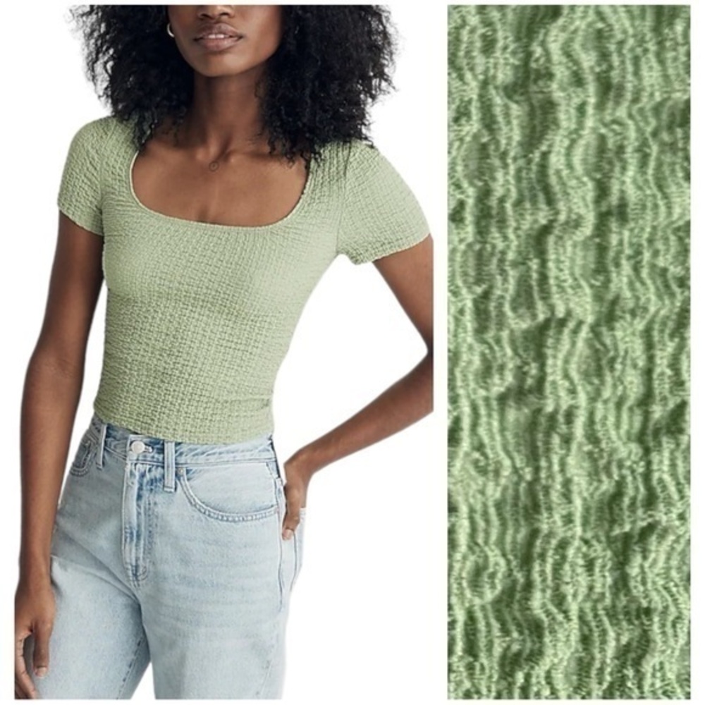 Madewell Light Sage Green Smocked Crop Top